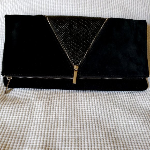 Express Women's Large Geninue Suede Croc Design Foldover Clutch